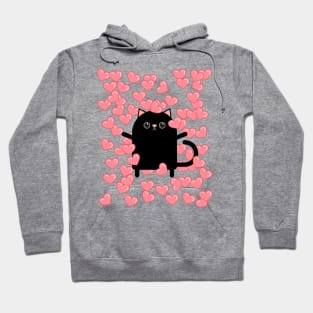 Cute Minimalist Cat Balloons Of Hearts Valentine's Day Hoodie